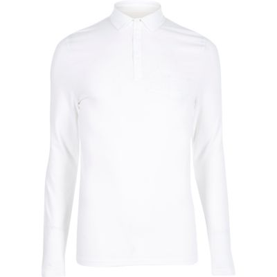 White muscle fit polo top
